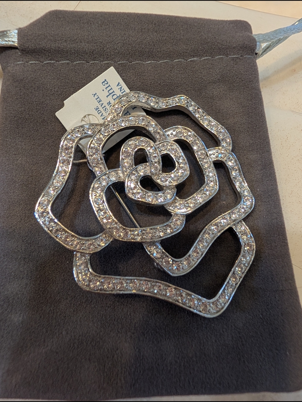 Lia Sophia Silver-Tone Crystal Floral Brooch